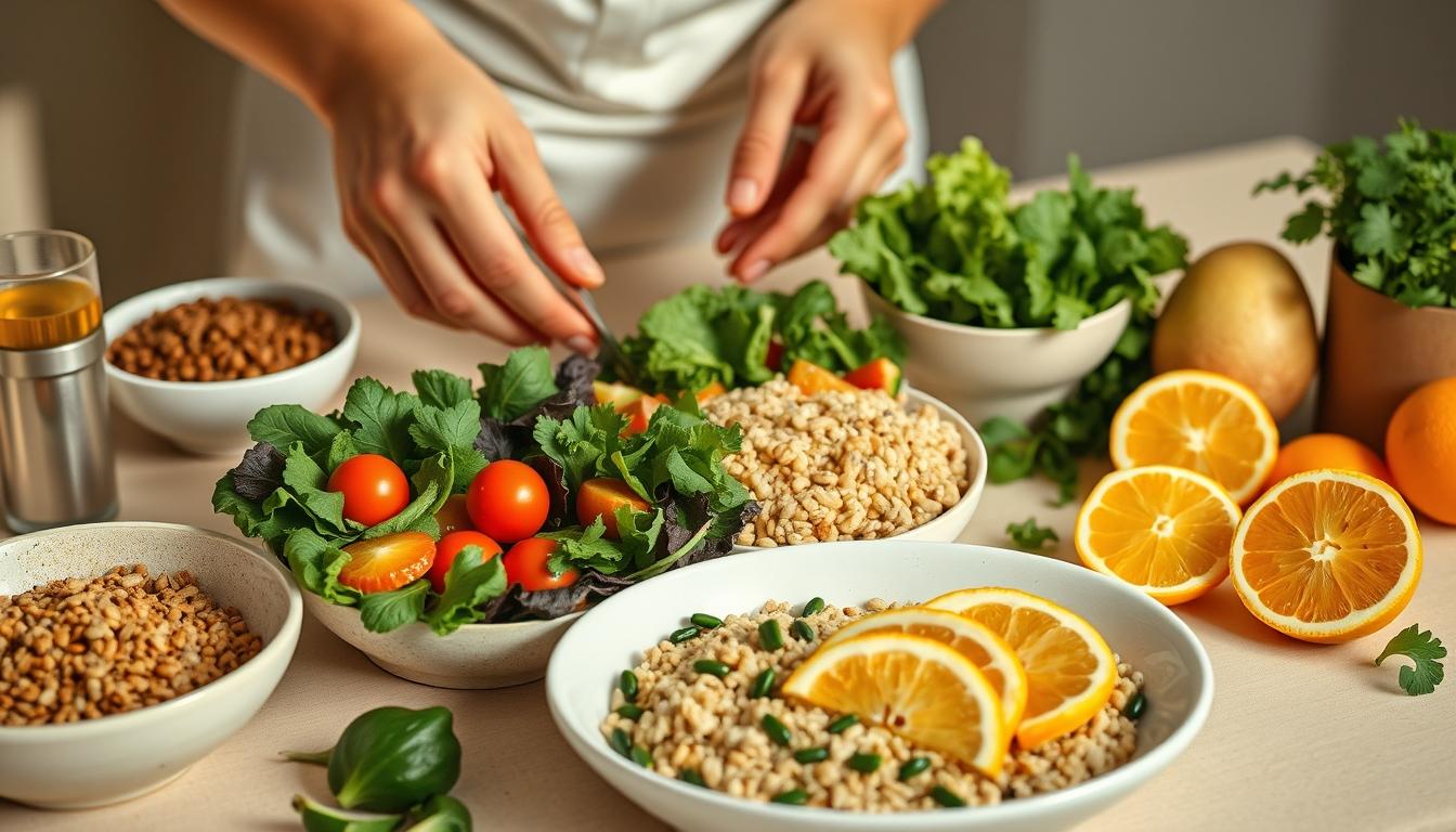 Fresh seasonal ingredients arranged for home cooking